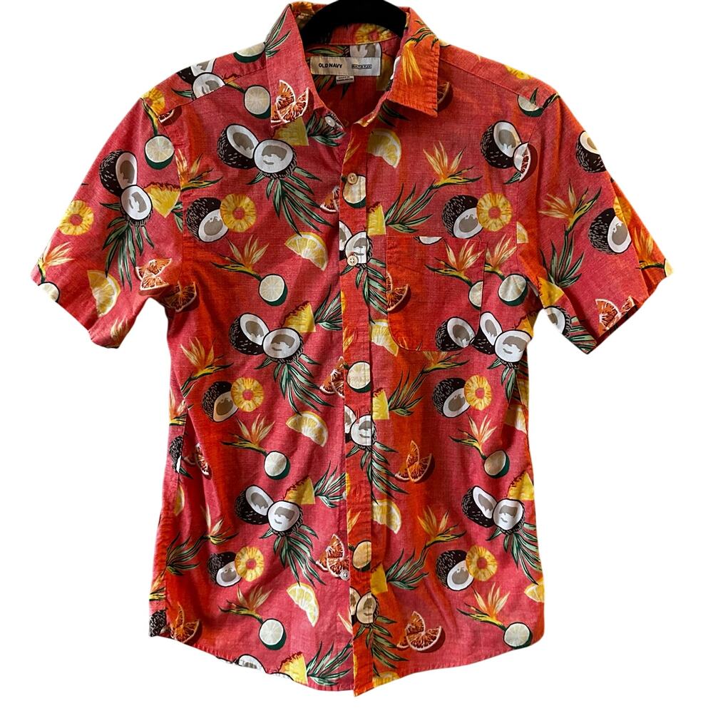 EUC Old Navy Tropical Button Down Shirt sz S Built in Flex